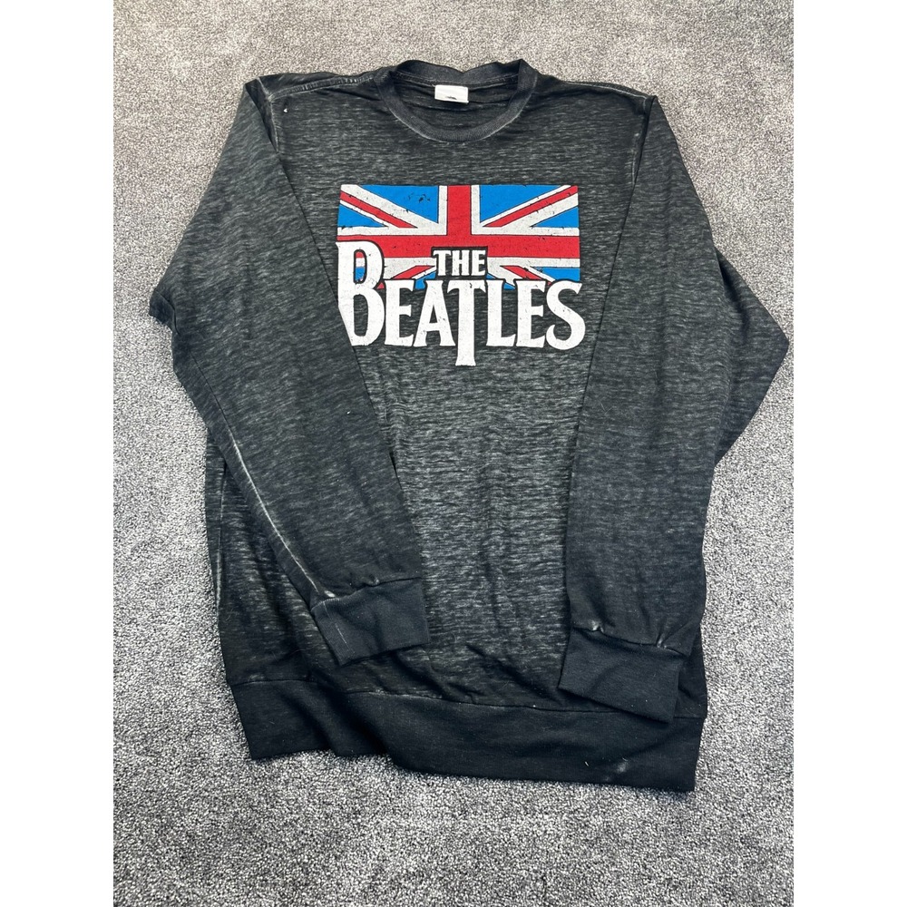 The Beatles Sweater Men‎ L Charcoal Long Sleeve Crew Neck Cotton Pullover Black